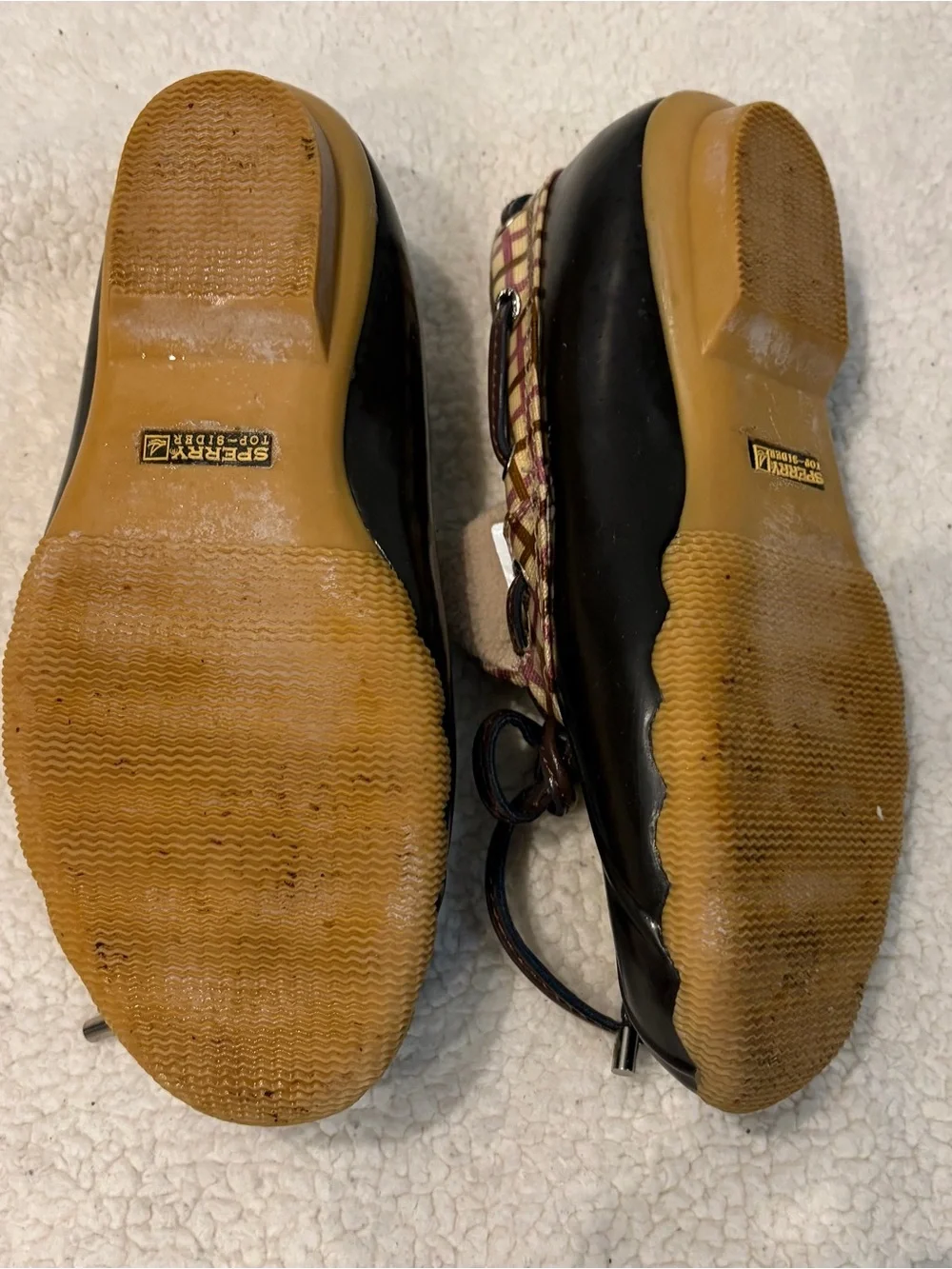 Sperry Brown Plaid-Trim Duck Boots